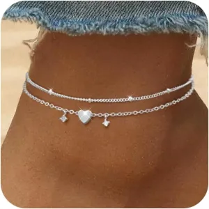 Gold/Silver Anklets for Women Trendy,Infinity/Heart/Butterfly Layered Anklets Summer Beach Waterproof Jewelry Shining Dainty Beaded Chain Bracelets Gifts