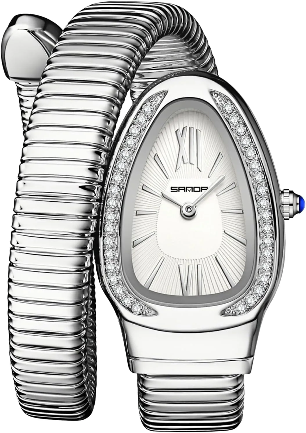 Gosasa Stylish Women's Snake Shape Bangle Watch Unique Design Snake Coil Elegant Dress Diamond Bracelet Ladies Quartz Wristwatch with Roman Numerals Dial