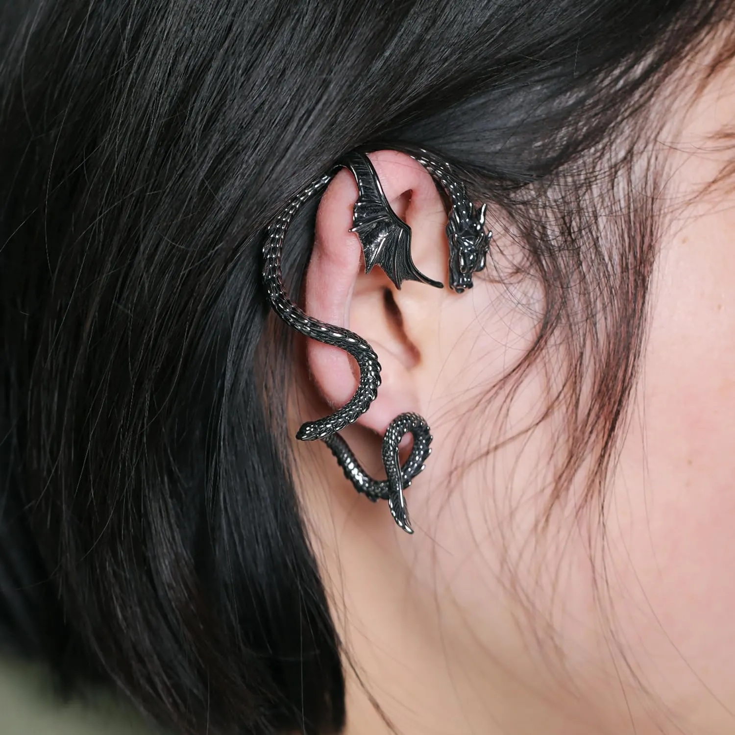 Gothic Dragon Ear Cuff - 1pcs Retro Silver Punk Hip Hop Stainless Steel Snake Dragon Cuff Earring Cartilage Climber Ear Wrap Ear Earrings Stud Wrap Snake Earrings for Women or Men