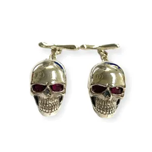 Gothic Style Skull with Ruby Eyes Cufflinks 925 Sterling Silver Mens Gift