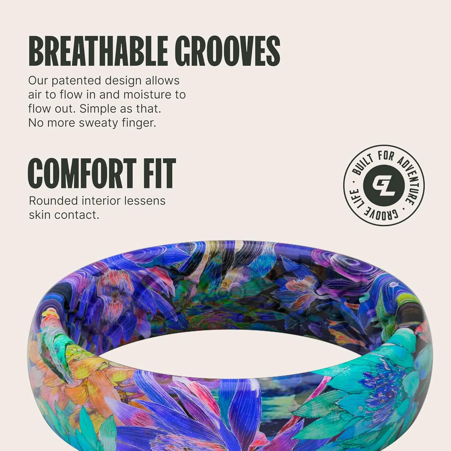 Groove Life Aspire Silicone Ring Breathable Rubber Wedding Rings for Women, Lifetime Coverage, Unique Design, Comfort Fit Ring