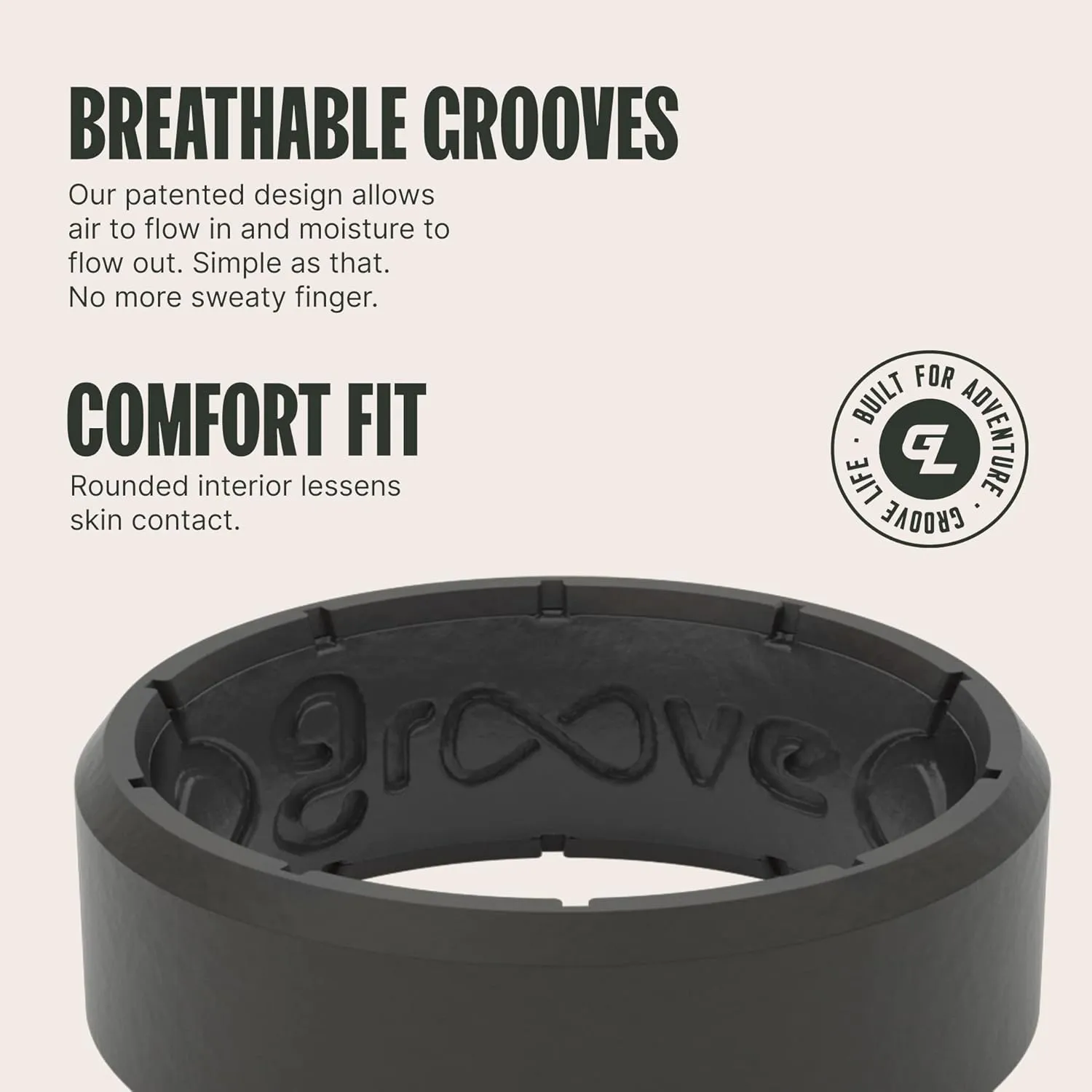Groove Life Edge Silicone Ring - Breathable Rubber Wedding Rings for Men, Lifetime Coverage, Unique Design, Comfort Fit Ring
