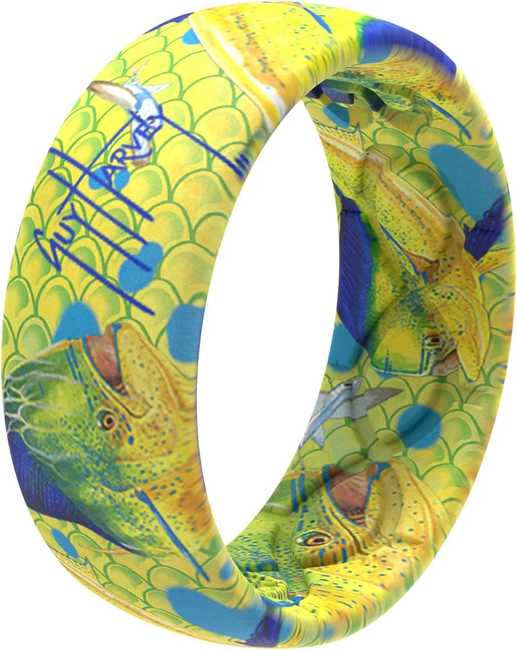 Groove Life Guy Harvey Silicone Ring - Breathable Rubber Wedding Rings for Men, Lifetime Coverage, Unique Design, Comfort Fit Ring
