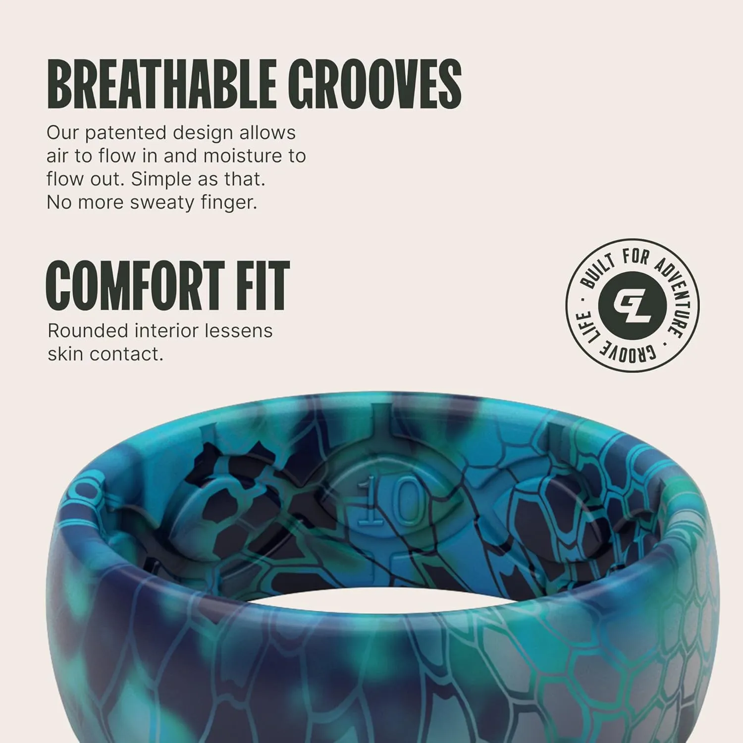 Groove Life Kryptek Camo Silicone Ring Breathable Rubber Wedding Rings for Men, Lifetime Coverage, Unique Design, Comfort Fit Ring