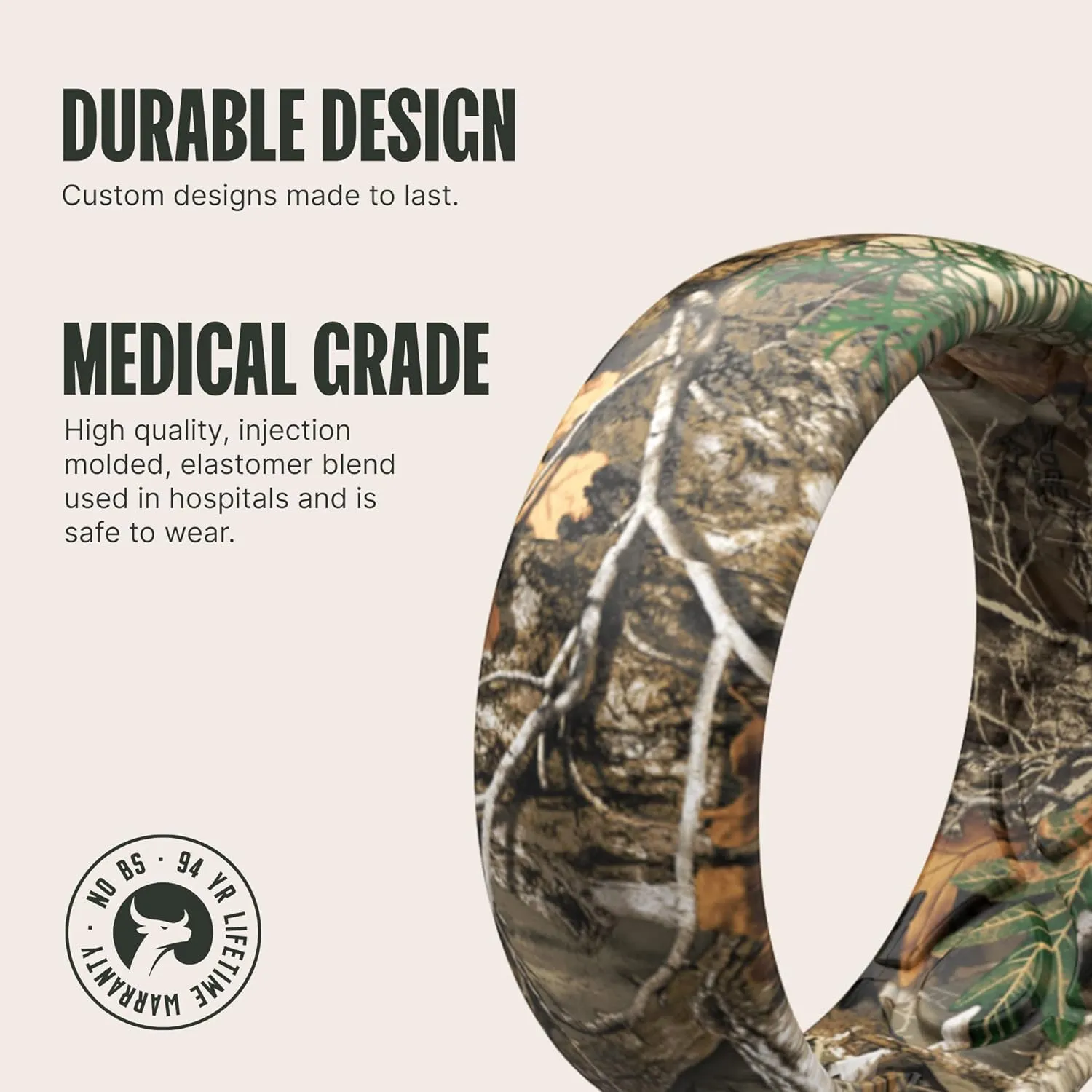 Groove Life RealTree Camo Silicone Ring - Breathable Rubber Wedding Rings for Men, Lifetime Coverage, Unique Design, Comfort Fit Ring