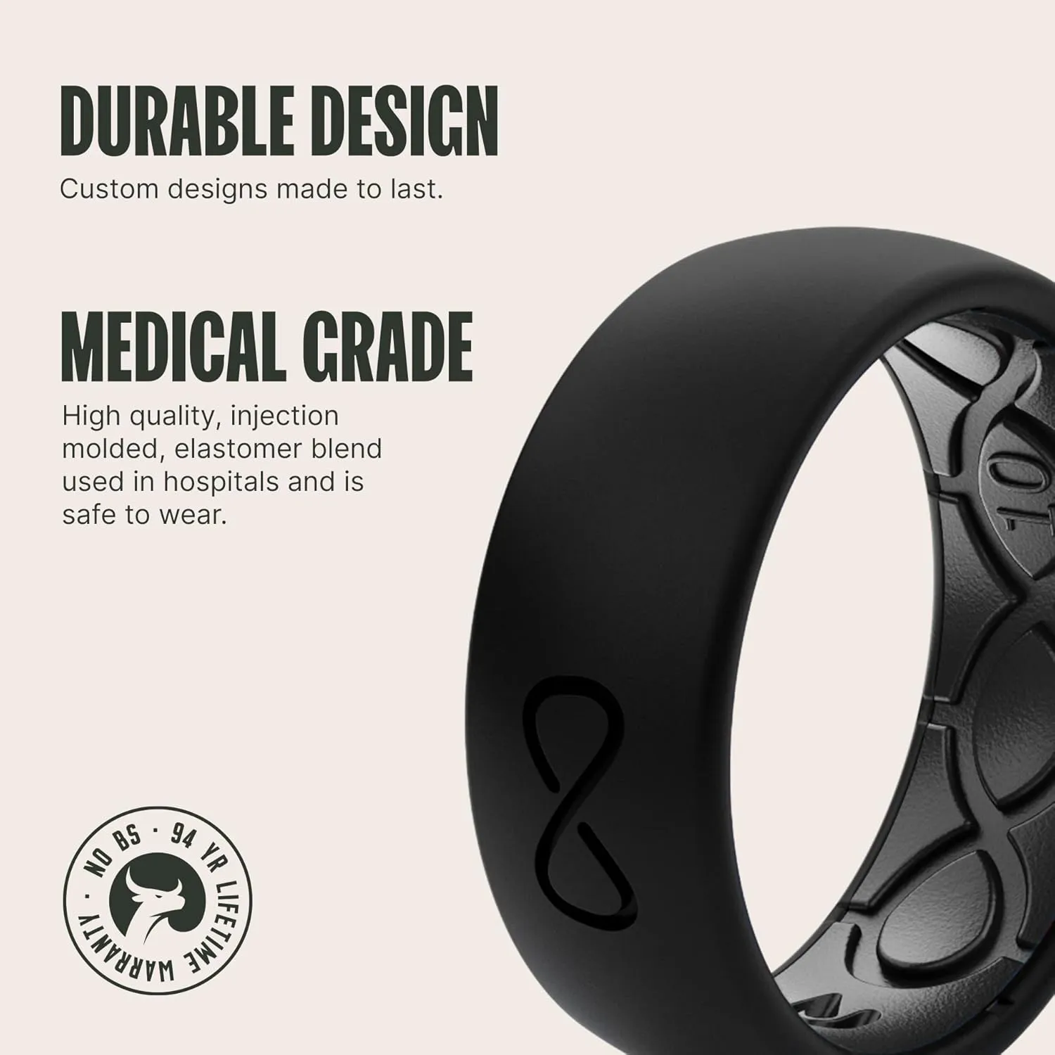 Groove Life Solid Silicone Ring - Breathable Rubber Wedding Rings for Men, Lifetime Coverage, Unique Design, Comfort Fit Ring