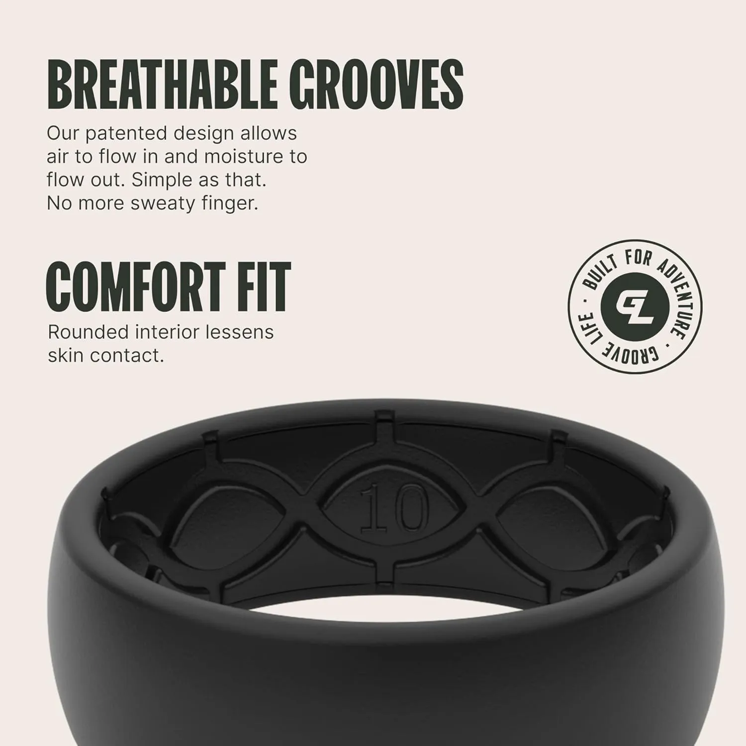 Groove Life Solid Silicone Ring - Breathable Rubber Wedding Rings for Men, Lifetime Coverage, Unique Design, Comfort Fit Ring