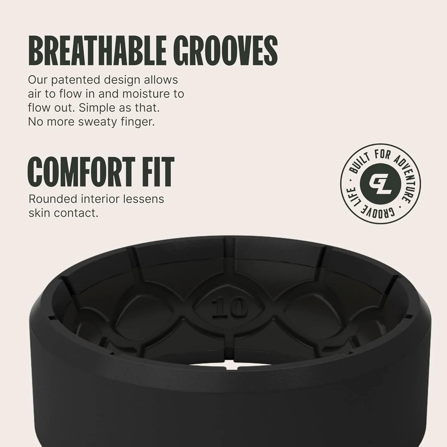 Groove Life Zeus Silicone Ring - Breathable Rubber Wedding Rings for Men, Lifetime Coverage, Unique Design, Comfort Fit Ring