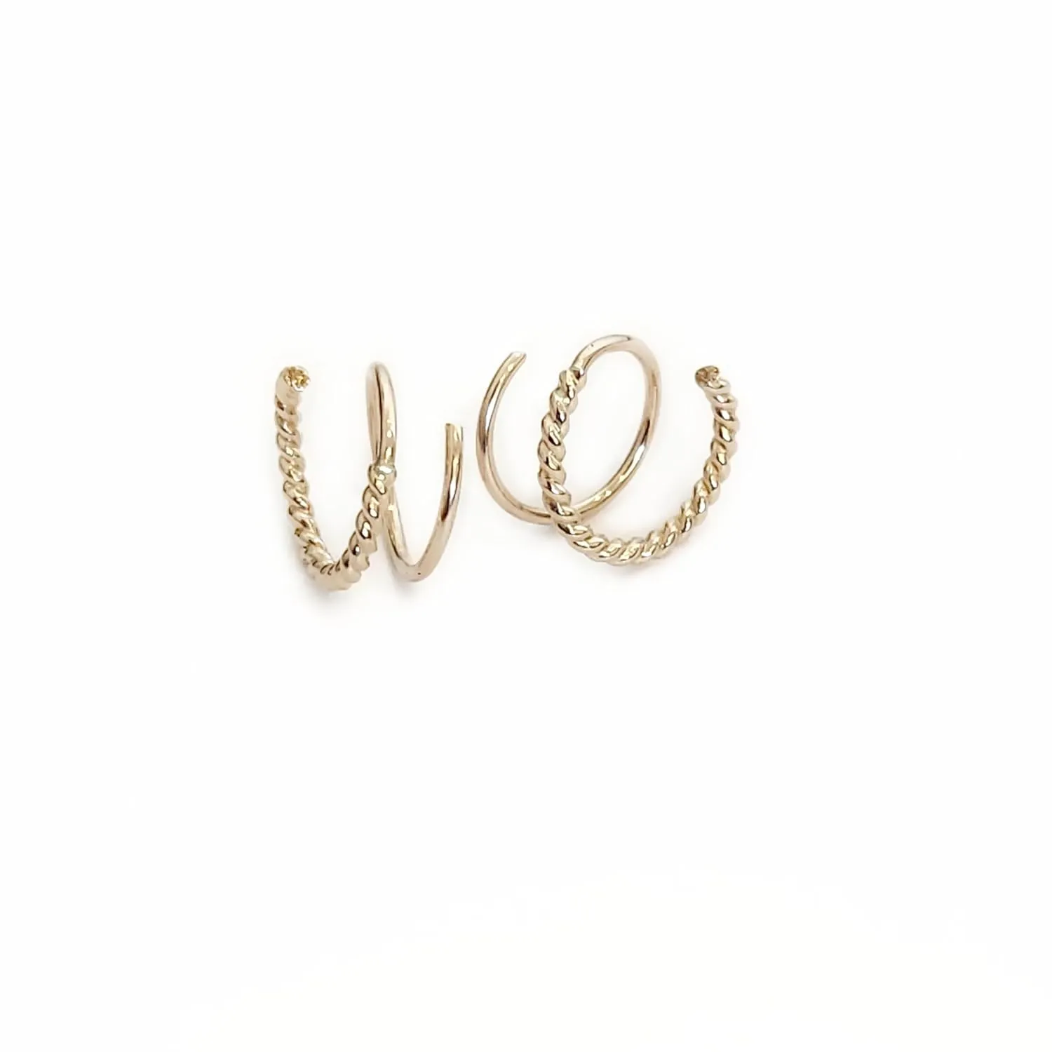Handmade Rope Twist Hoop Gold Earrings | Double Hoop for Single Piercing | Trendy Small Huggie Hoop Earrings for Women Girl Gifts (gold-filled)