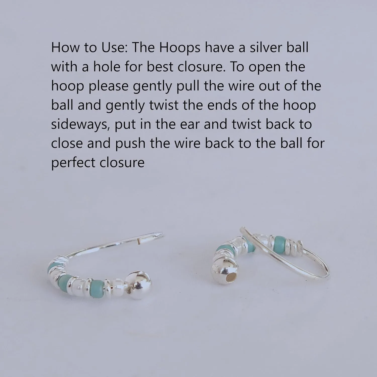 Handmade Silver Pair Small 10MM Cartilgae Helix Piercing Beaded Hoop Earrings, 925 Sterling Silver, Turquoise & White Color Beads Thin 22Gauge Hoops for women (Turquoise&White)