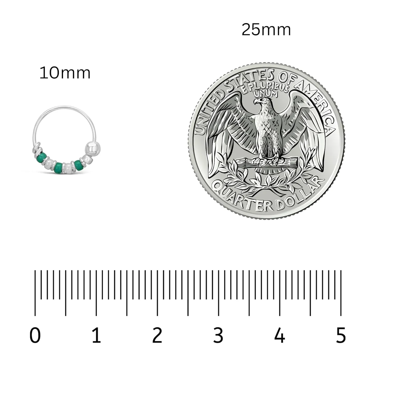 Handmade Silver Pair Small 10MM Cartilgae Helix Piercing Beaded Hoop Earrings, 925 Sterling Silver, Turquoise & White Color Beads Thin 22Gauge Hoops for women (Turquoise&White)