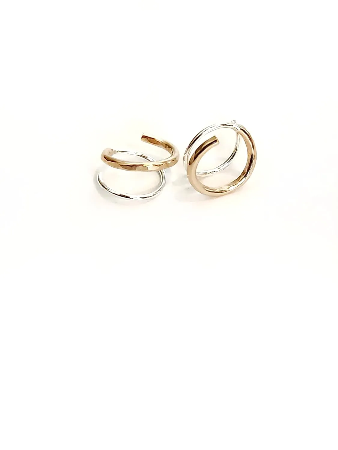 Handmade TINY Huggie Mixed Metal Twist Loop Earrings Double Hoop for Single Piercing Sterling Silver & Gold Earrings for Women Spiral