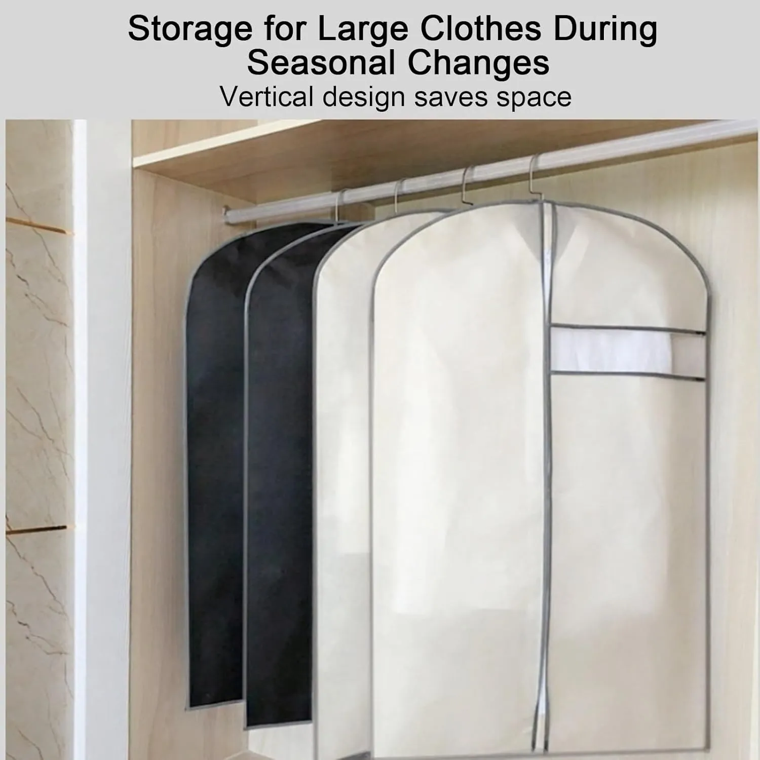 Hanging Garment Bag, Clothing Covers for Hanging Clothes, Equipped with Metal Zipper and Transparent Window, Suitable for Storing Clothes(Beige,60x125cm x49in)