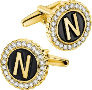 HAWSON A-Z Initial Cufflinks for Men and Women with Clear Crystal, Gold Silver Color Rasied Letter A-Z Cuff Links for French Shirt, Gift for Normal and Business Wearing