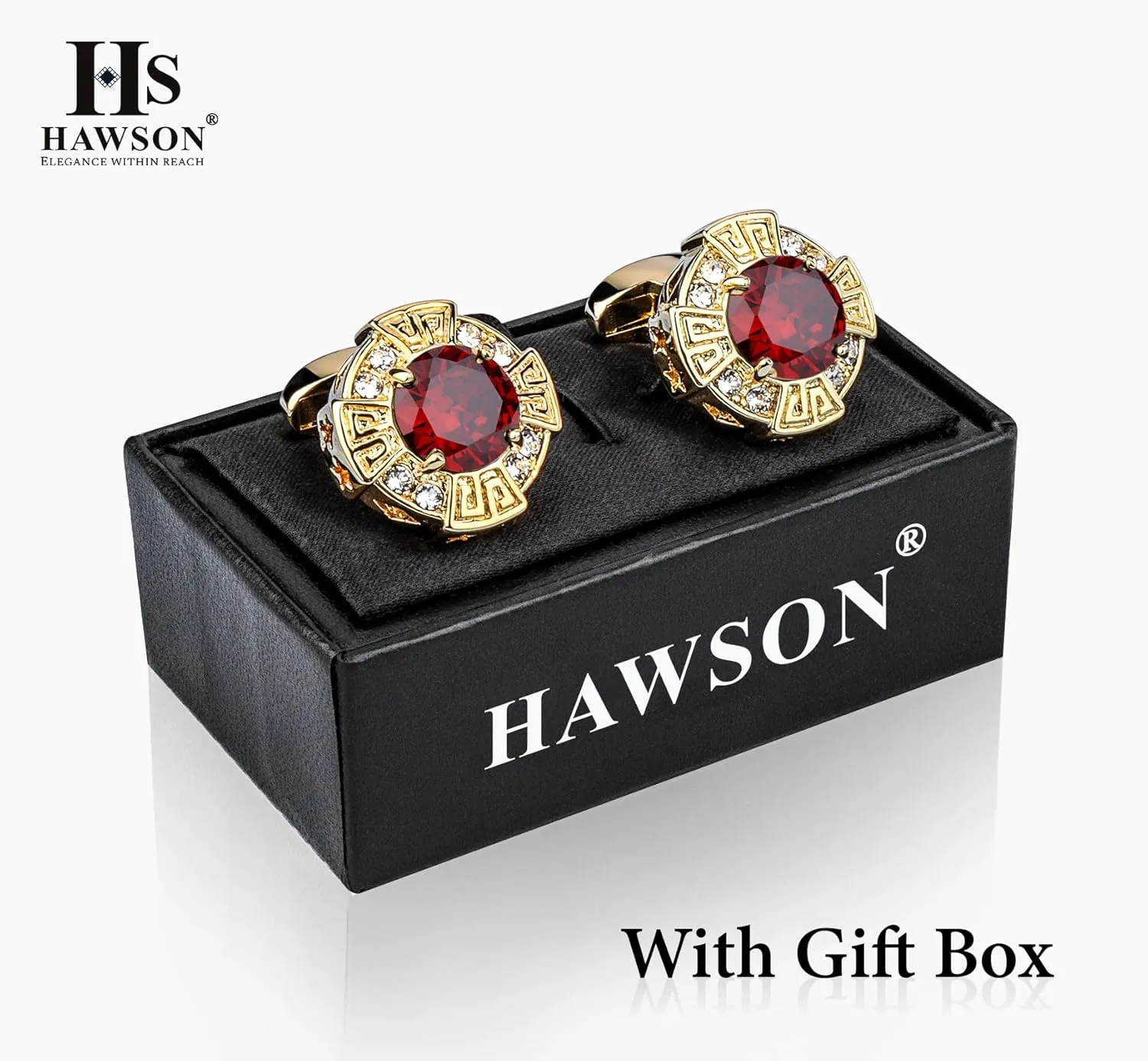 HAWSON Birthstone Cufflinks for Men with Gift Box, Gold Tone Cuff Links for Men's Dress Shirts and French Cuff Shirts on Wedding Birthday Party Anniversary