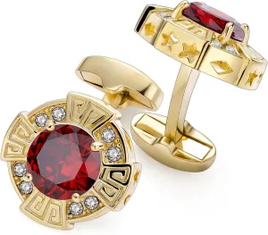 HAWSON Birthstone Cufflinks for Men with Gift Box, Gold Tone Cuff Links for Men's Dress Shirts and French Cuff Shirts on Wedding Birthday Party Anniversary