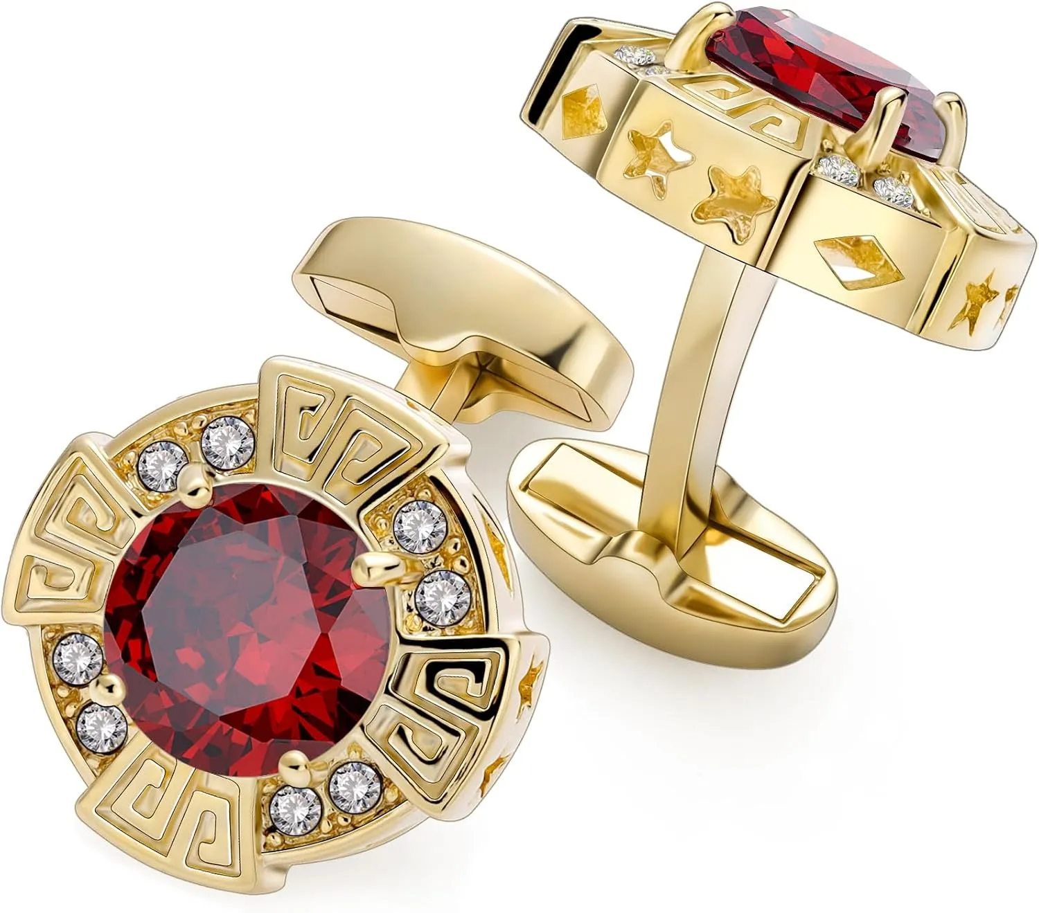 HAWSON Birthstone Cufflinks for Men with Gift Box, Gold Tone Cuff Links for Men's Dress Shirts and French Cuff Shirts on Wedding Birthday Party Anniversary