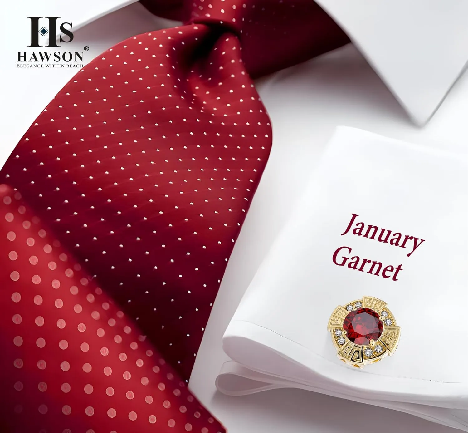 HAWSON Birthstone Cufflinks for Men with Gift Box, Gold Tone Cuff Links for Men's Dress Shirts and French Cuff Shirts on Wedding Birthday Party Anniversary