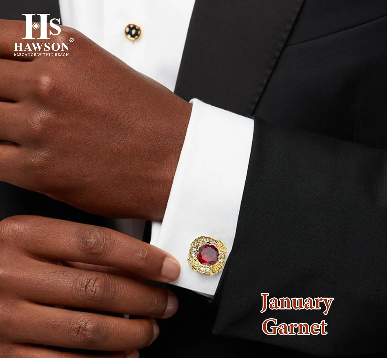 HAWSON Birthstone Cufflinks for Men with Gift Box, Gold Tone Cuff Links for Men's Dress Shirts and French Cuff Shirts on Wedding Birthday Party Anniversary