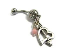 Heart and Arrow Belly Button Ring with Coral Bead Dangle