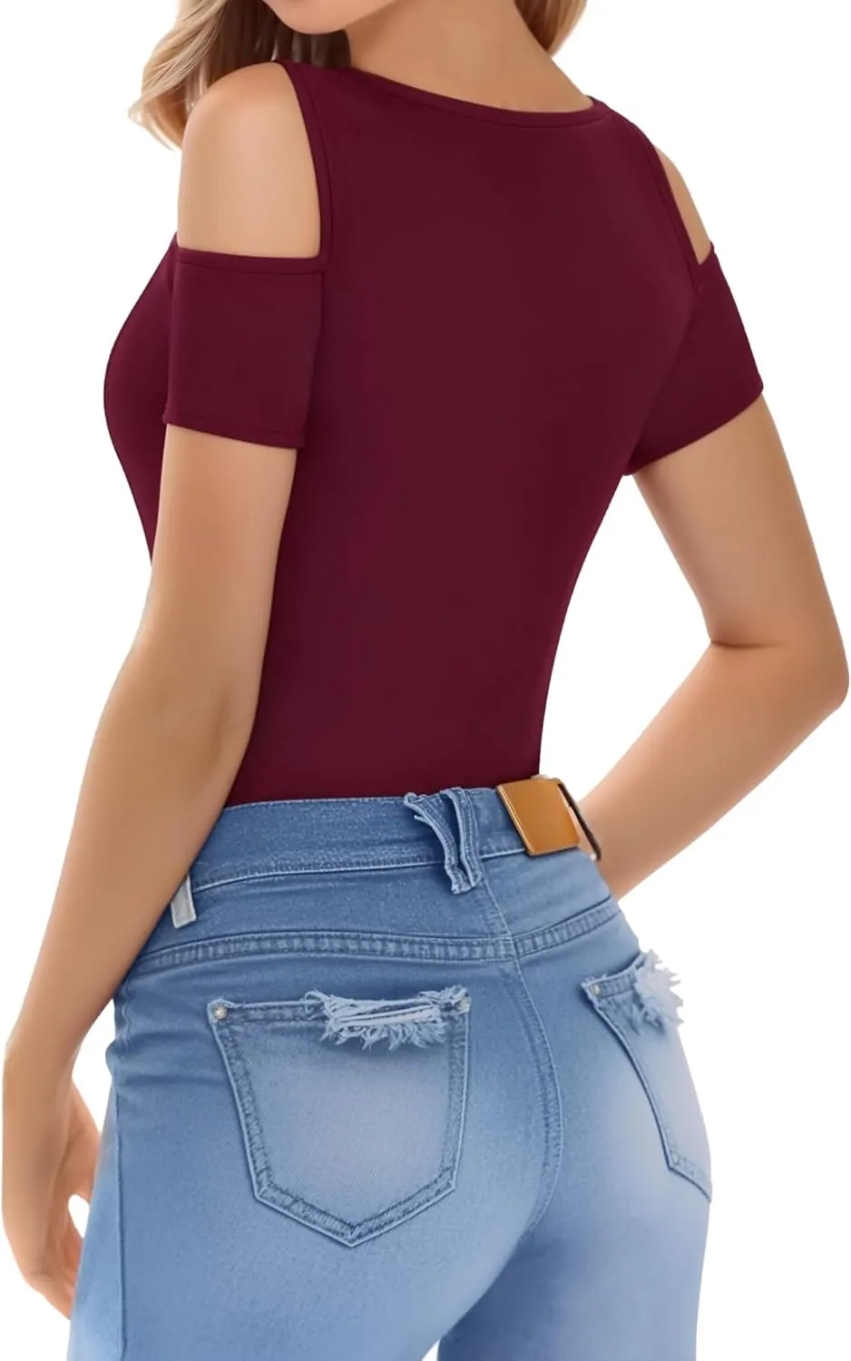 HERLOLLYCHIPS Women Tops Summer Deep V Neck Short Sleeve Cold Shoulder Slim Fit Casual Sexy Tees T-Shirts