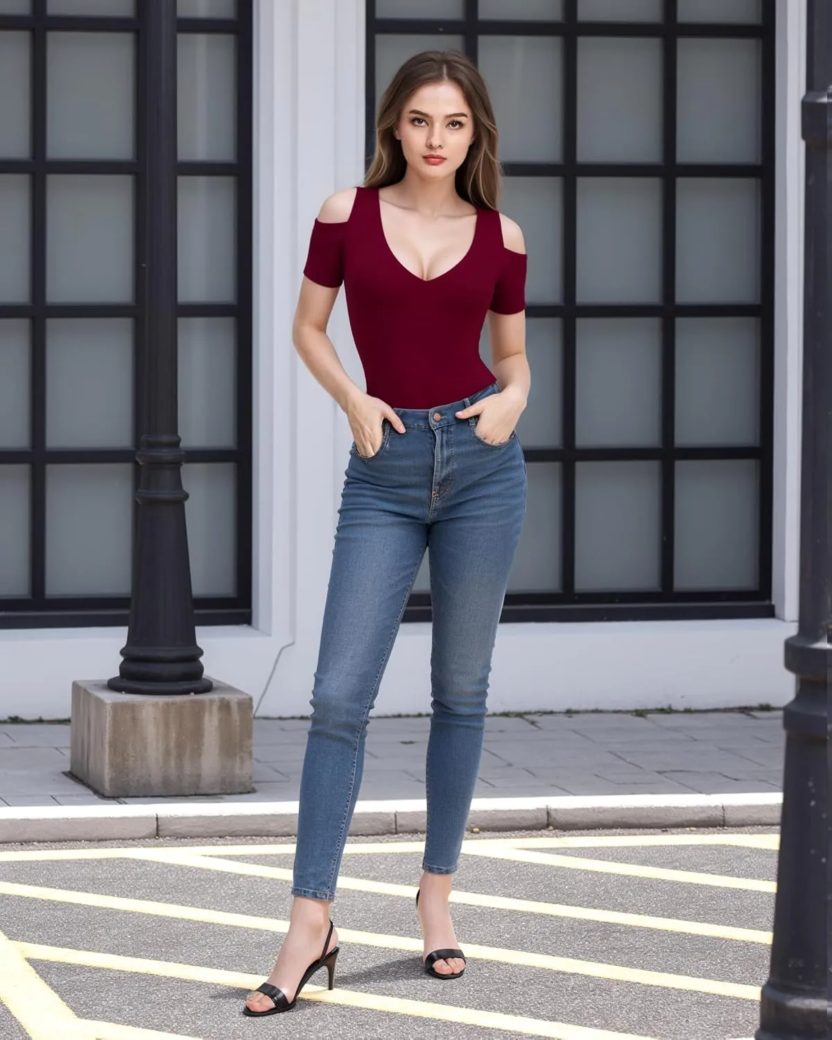 HERLOLLYCHIPS Women Tops Summer Deep V Neck Short Sleeve Cold Shoulder Slim Fit Casual Sexy Tees T-Shirts