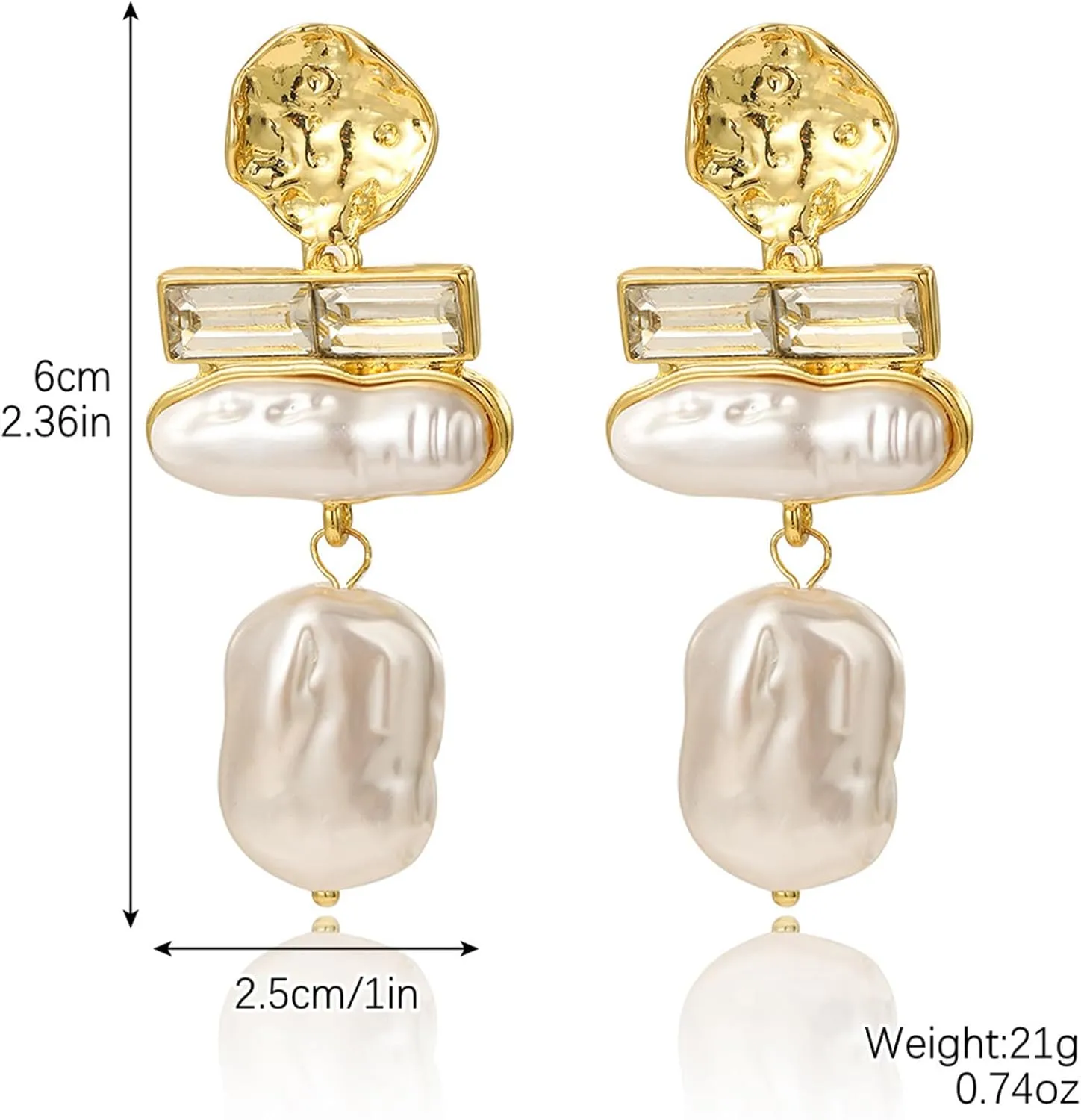 HETICA Gold Pearl Drop Dangle Earrings for Women, Baroque White Big Pearl Drop Earrings Engaged Wedding Bridesmaid Hanging Jewelry Gifts for Women