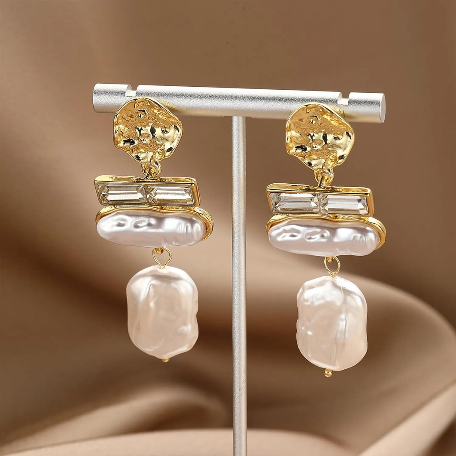 HETICA Gold Pearl Drop Dangle Earrings for Women, Baroque White Big Pearl Drop Earrings Engaged Wedding Bridesmaid Hanging Jewelry Gifts for Women