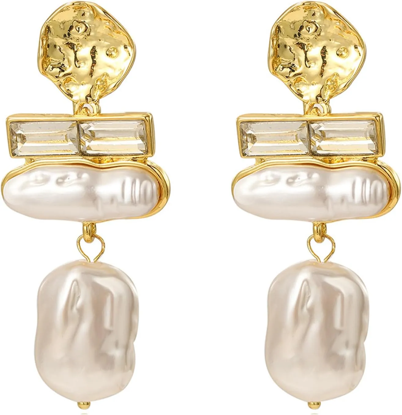 HETICA Gold Pearl Drop Dangle Earrings for Women, Baroque White Big Pearl Drop Earrings Engaged Wedding Bridesmaid Hanging Jewelry Gifts for Women