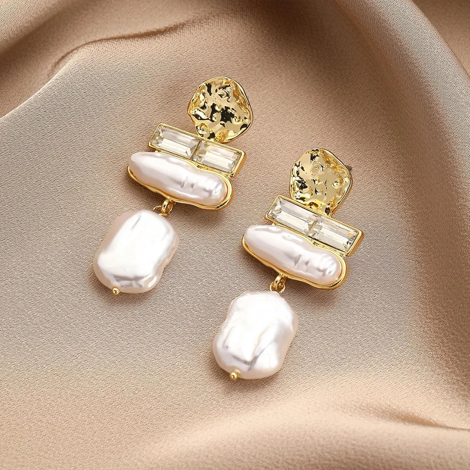 HETICA Gold Pearl Drop Dangle Earrings for Women, Baroque White Big Pearl Drop Earrings Engaged Wedding Bridesmaid Hanging Jewelry Gifts for Women