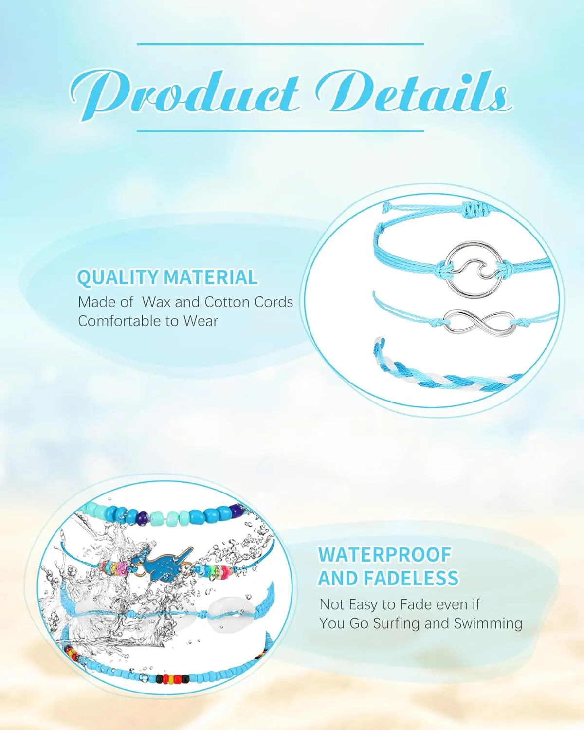 Hicarer 21 Pieces Surfer Wave Bracelet Ocean Wave Adjustable Waterproof Handmade Friendship Bracelet Anklet Jewelry for Women