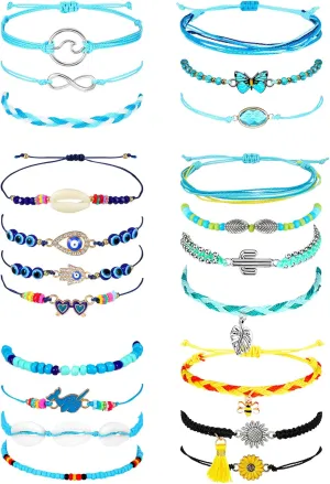 Hicarer 21 Pieces Surfer Wave Bracelet Ocean Wave Adjustable Waterproof Handmade Friendship Bracelet Anklet Jewelry for Women