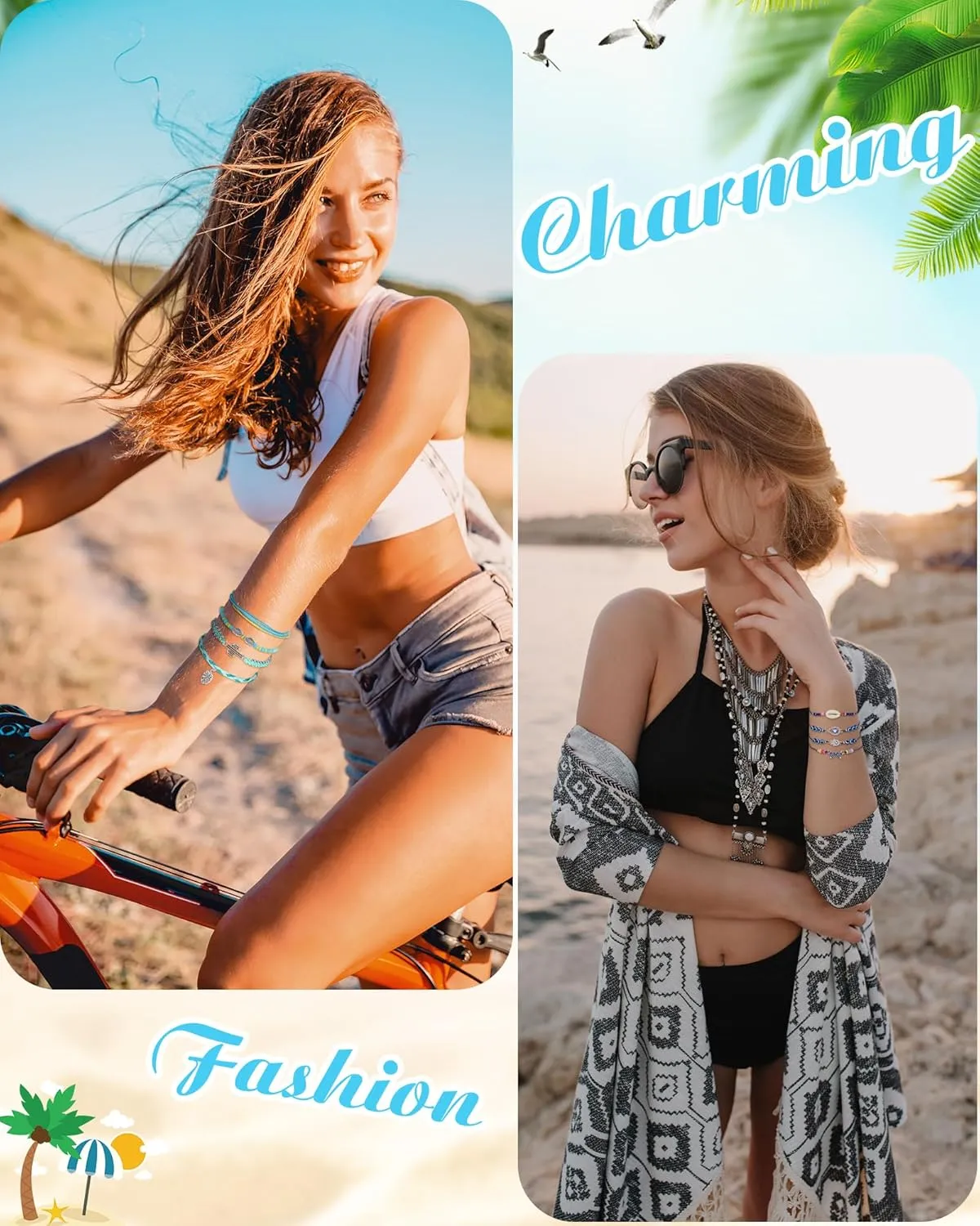 Hicarer 21 Pieces Surfer Wave Bracelet Ocean Wave Adjustable Waterproof Handmade Friendship Bracelet Anklet Jewelry for Women