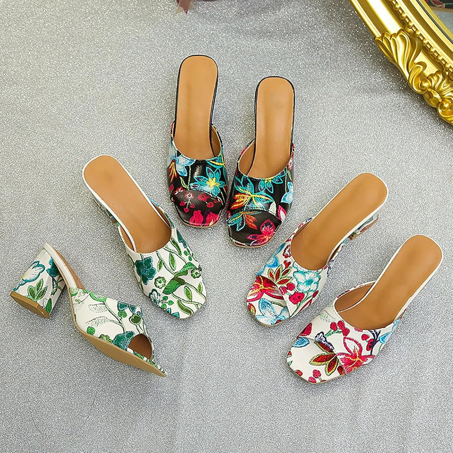 High Heel Sandals For Women Open Toe Chunky Heel Beach Sandal Fish Mouth Slingback Mules Comfortable Slip On Dress Shoes