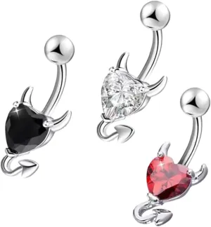 Homoyoyo 3Pcs Heart Zircon Belly Rings Navel Jewelry for Women Stylish Belly Button Piercing for Swimwear Beach Wear Unique Design Platinum