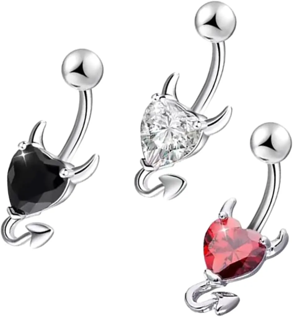 Homoyoyo 3Pcs Heart Zircon Belly Rings Navel Jewelry for Women Stylish Belly Button Piercing for Swimwear Beach Wear Unique Design Platinum