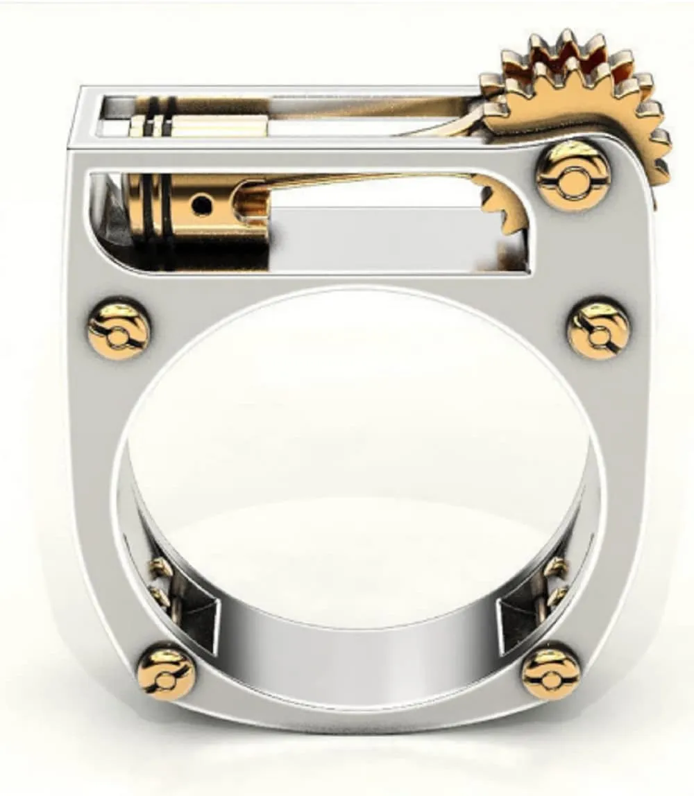 HUKQBUNX 925 Sterling Silver unique design mechanical gear Steampunk two-color men's and women's universal ring size 6-10