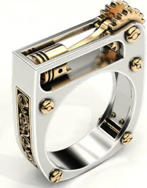 HUKQBUNX 925 Sterling Silver unique design mechanical gear Steampunk two-color men's and women's universal ring size 6-10