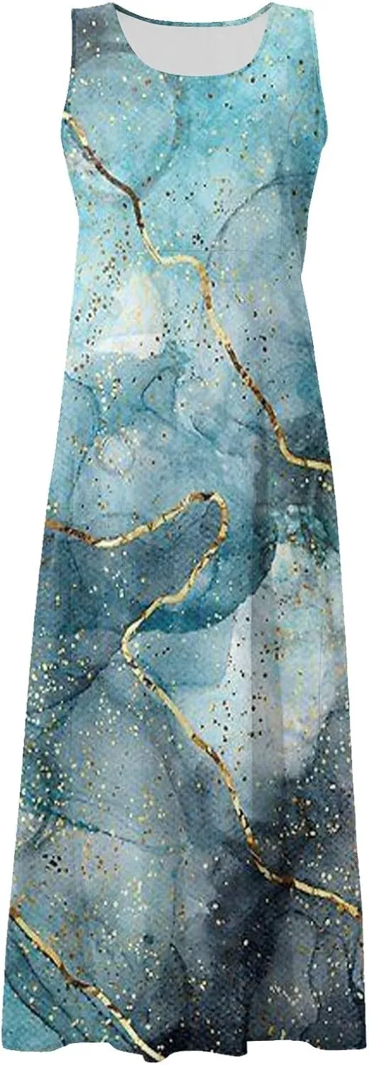 HXHYQKP Plus Size Dresses for Curvy Women - Sleeveless Summer Maxi Sun Dresses with Pockets