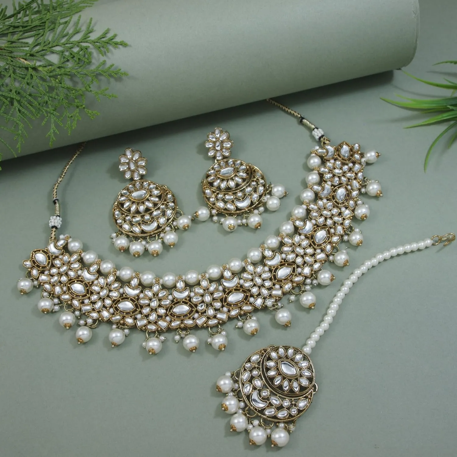 I Jewels Gold Plated Unique Design Multi layer Statement Handmade Choker Necklace Jewellery & Jhumka Earring Set For Women