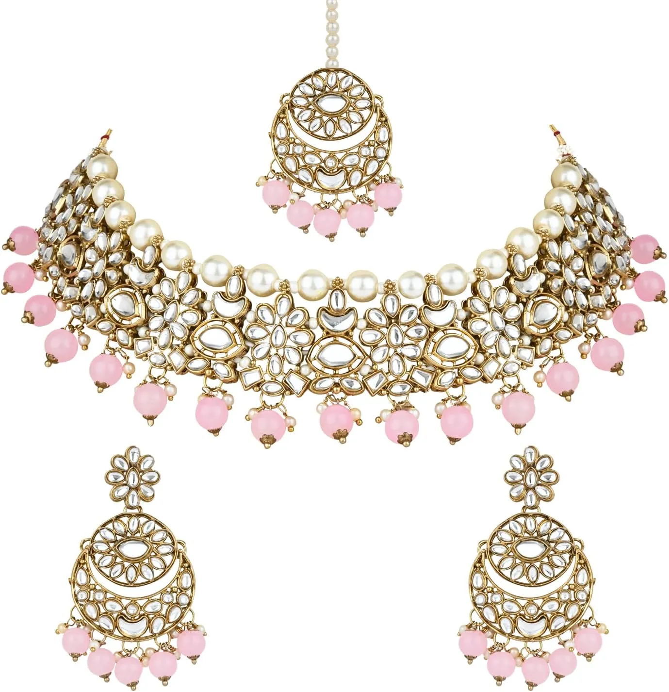 I Jewels Gold Plated Unique Design Multi layer Statement Handmade Choker Necklace Jewellery & Jhumka Earring Set For Women
