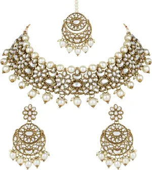 I Jewels Gold Plated Unique Design Multi layer Statement Handmade Choker Necklace Jewellery & Jhumka Earring Set For Women