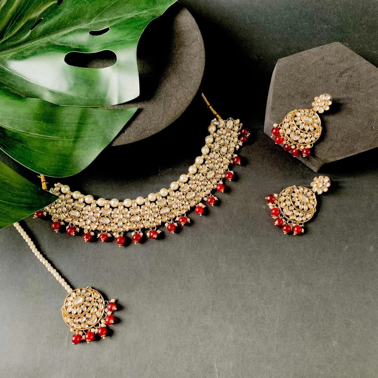 I Jewels Gold Plated Unique Design Multi layer Statement Handmade Choker Necklace Jewellery & Jhumka Earring Set For Women
