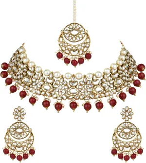 I Jewels Gold Plated Unique Design Multi layer Statement Handmade Choker Necklace Jewellery & Jhumka Earring Set For Women