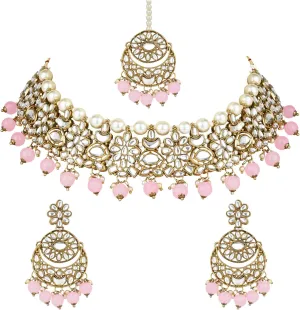 I Jewels Gold Plated Unique Design Multi layer Statement Handmade Choker Necklace Jewellery & Jhumka Earring Set For Women