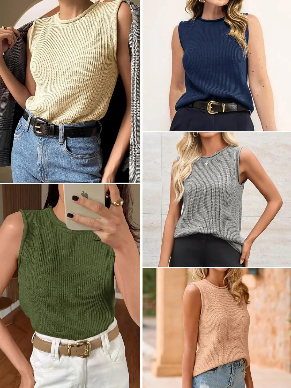 Imily Bela Womens Sleeveless Sweater Vest Casual Crewneck Loose Fit Knit Tank Tops Lightweight Trendy Summer Ribbed Pullover