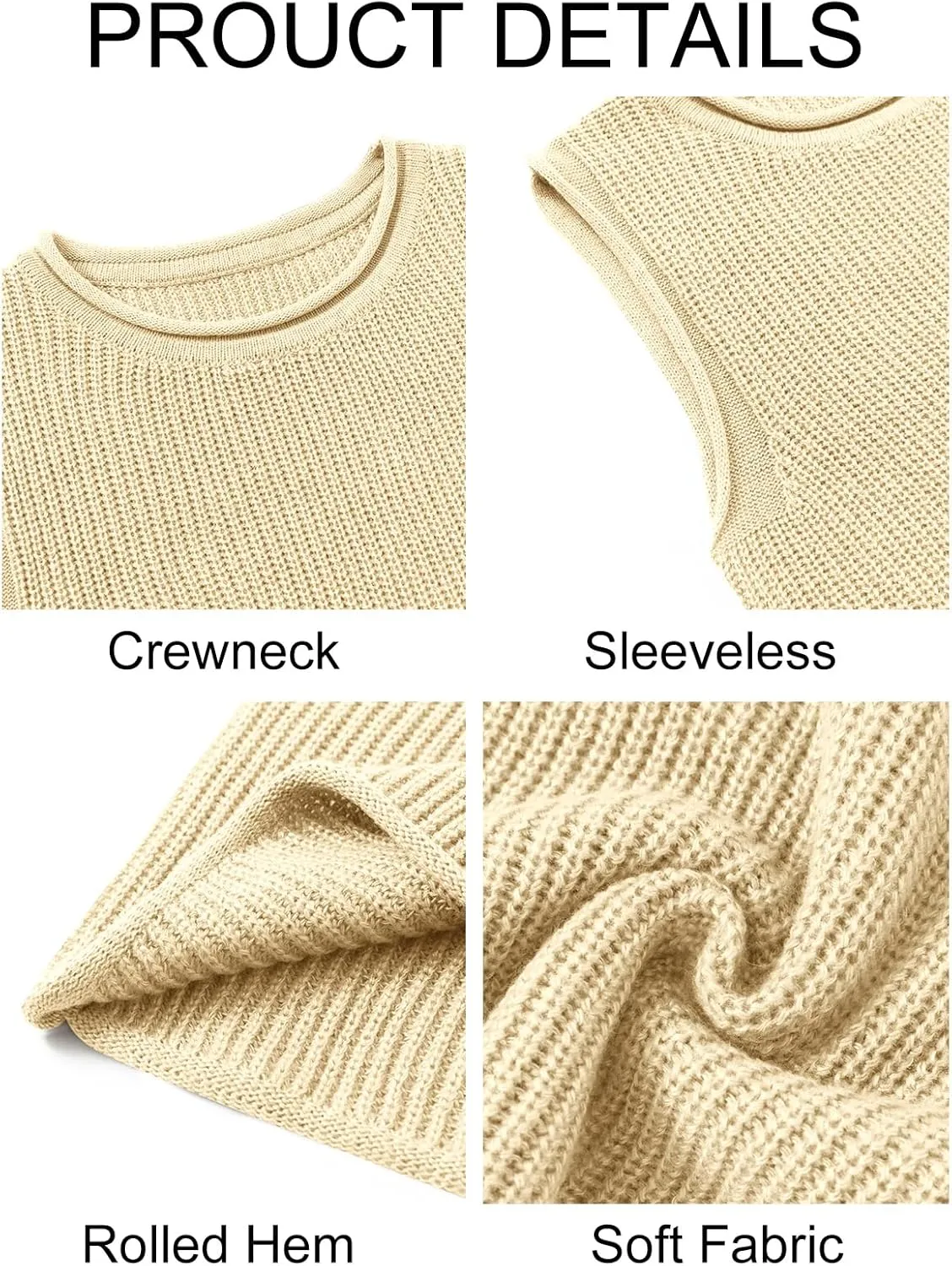 Imily Bela Womens Sleeveless Sweater Vest Casual Crewneck Loose Fit Knit Tank Tops Lightweight Trendy Summer Ribbed Pullover