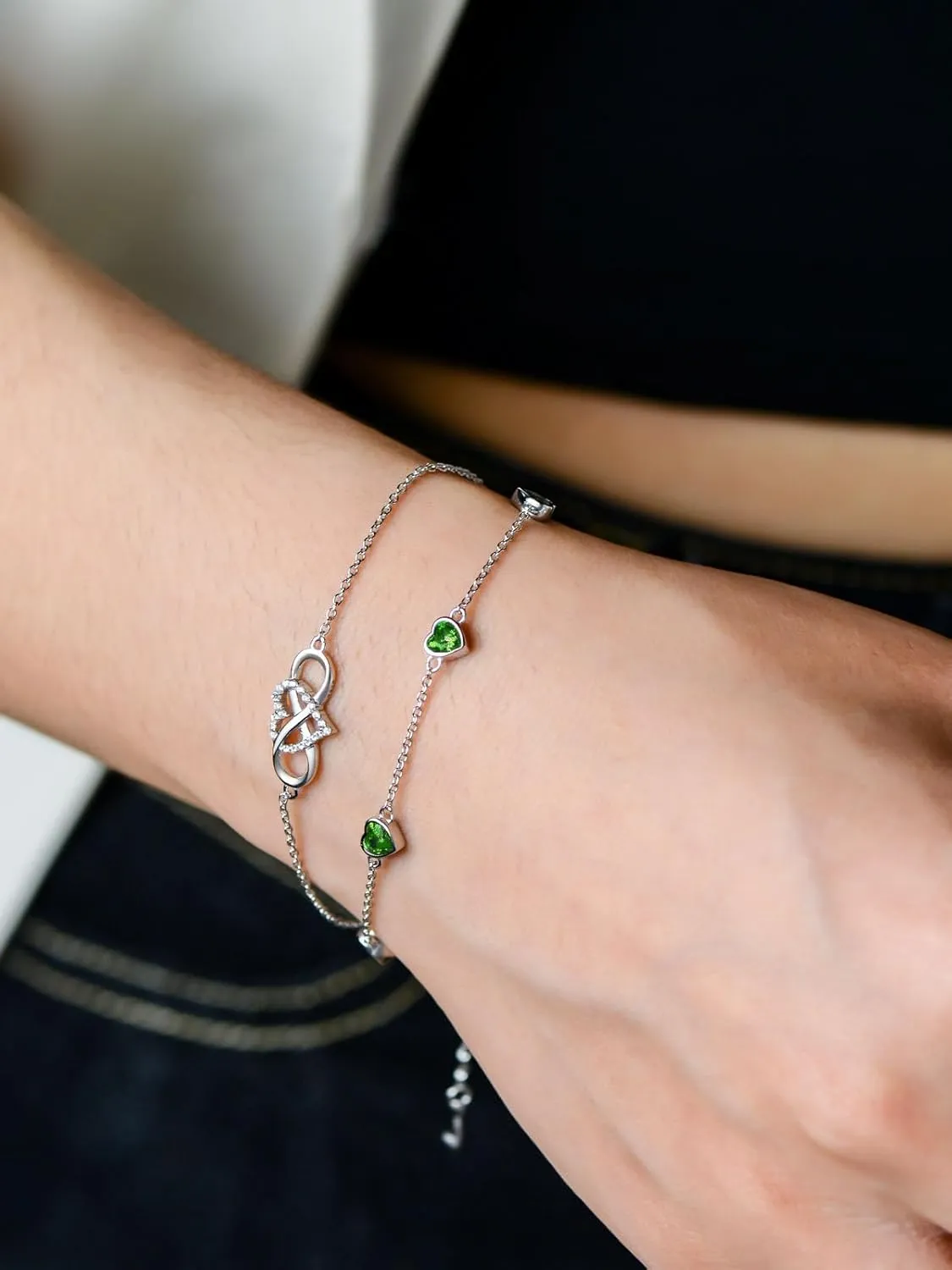 Infinity Heart Birthstone Charm Link Anklets/Bracelets for Women 925 Sterling Silver Adjustable Anniversary Birthday Gifts Mother's Day Jewelry Gift for Mom Women Wife Her Friends