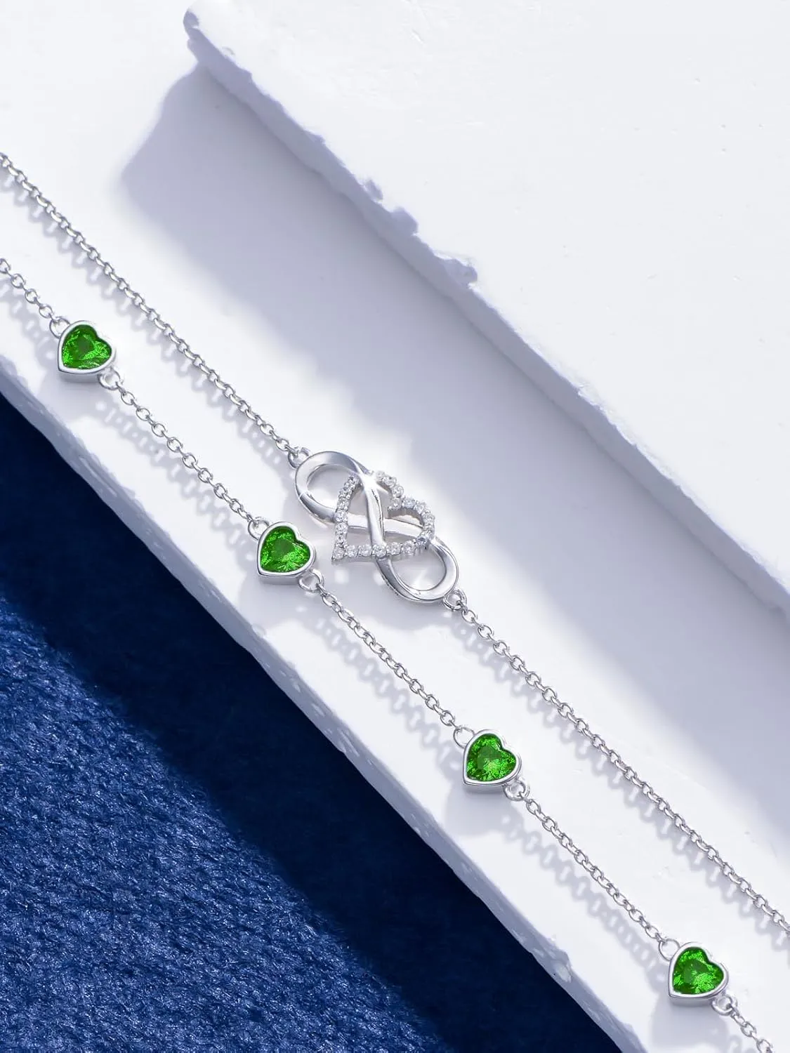 Infinity Heart Birthstone Charm Link Anklets/Bracelets for Women 925 Sterling Silver Adjustable Anniversary Birthday Gifts Mother's Day Jewelry Gift for Mom Women Wife Her Friends