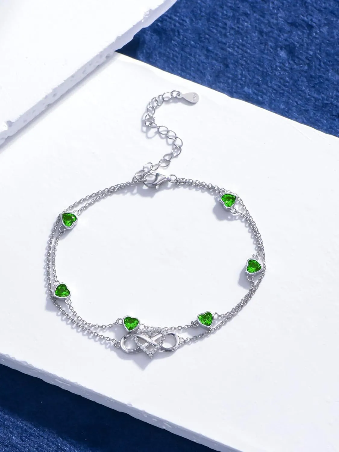Infinity Heart Birthstone Charm Link Anklets/Bracelets for Women 925 Sterling Silver Adjustable Anniversary Birthday Gifts Mother's Day Jewelry Gift for Mom Women Wife Her Friends